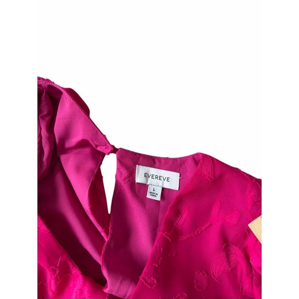 Evereve Mini Dress V Neck Long Sleeve Floral Fit and Flare Pink Fuchsia size Lar - Picture 5 of 13